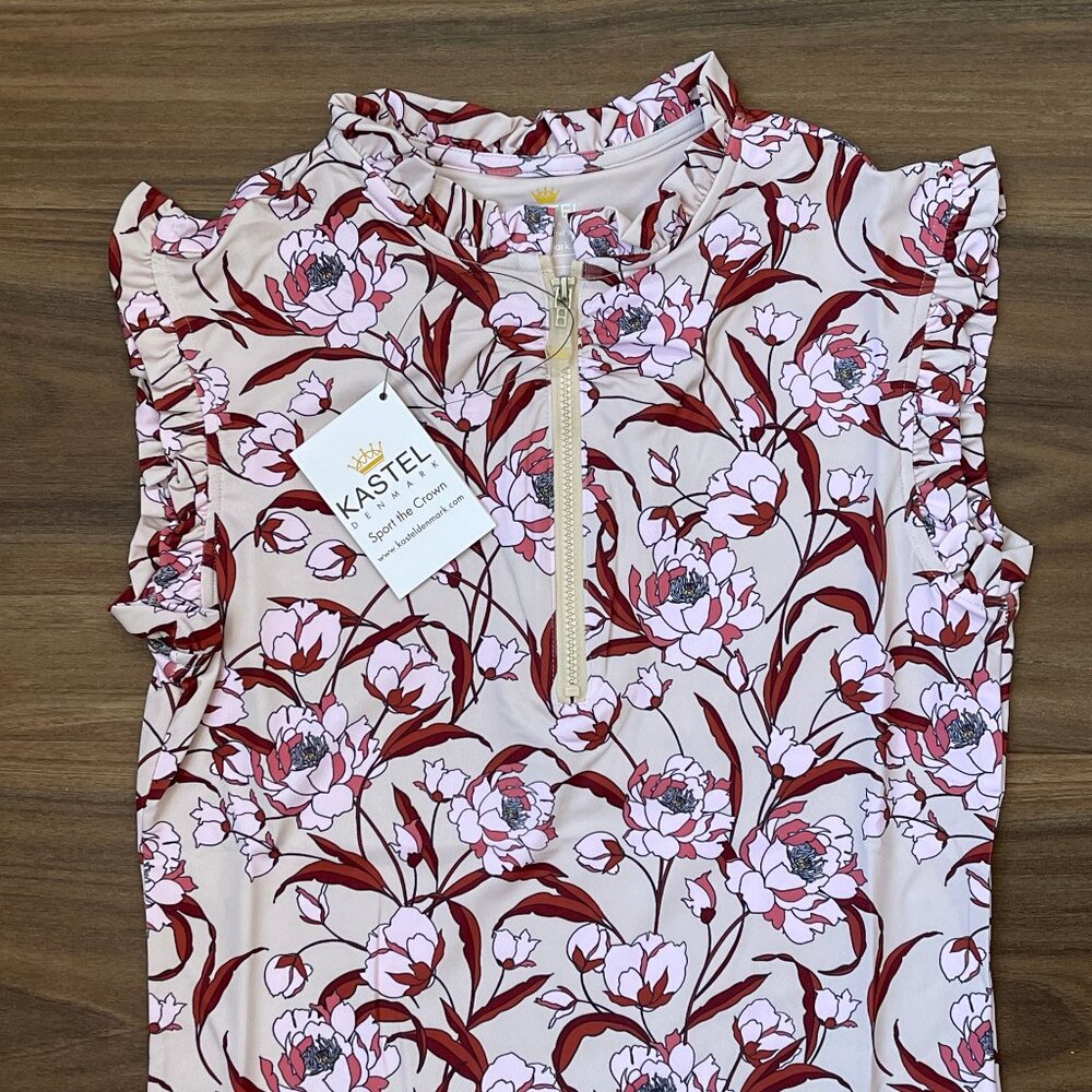 Kastel Denmark Women's Ruffle Tank - Beige Peonies 1/4 Zip - XS - Picture 2 of 4